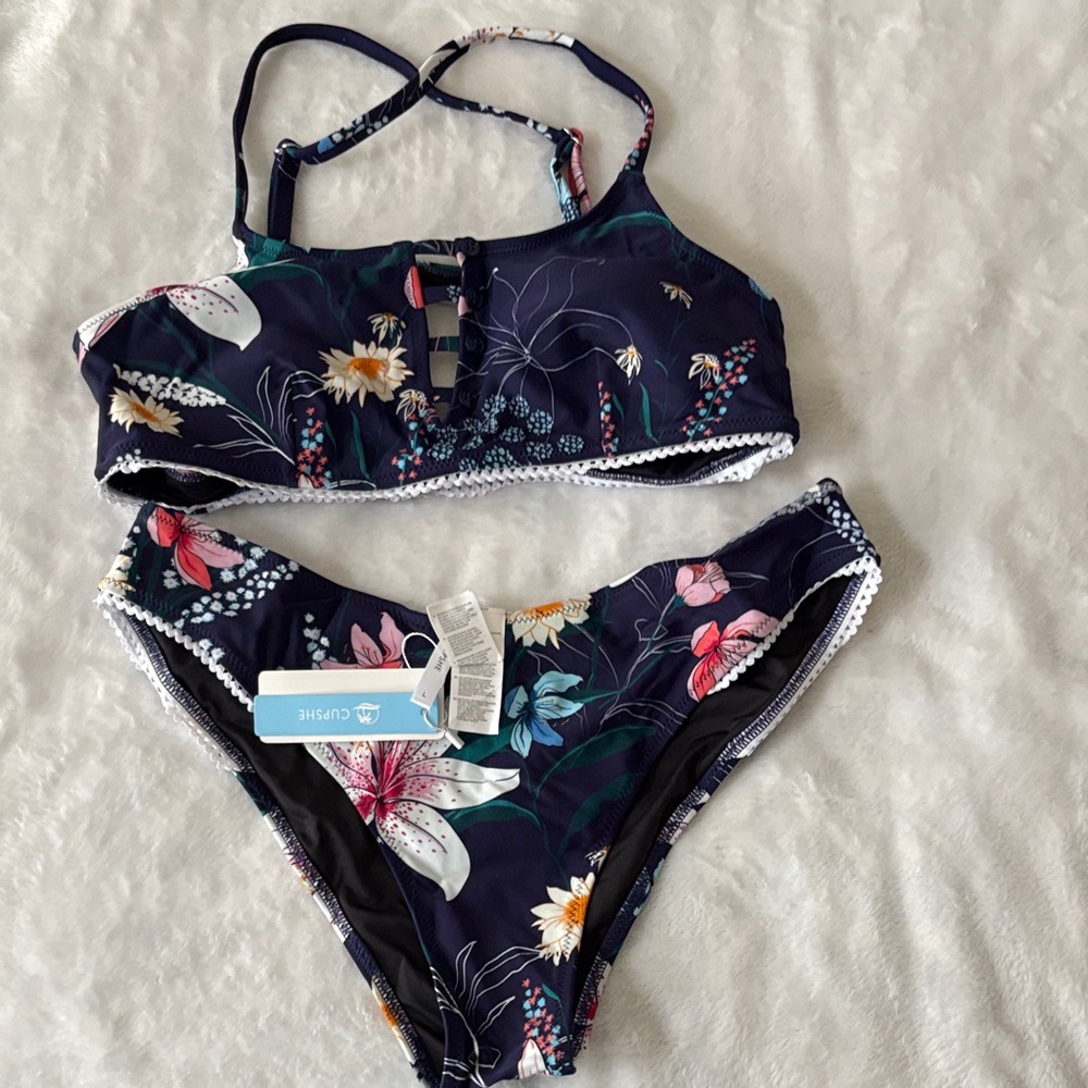 Cupshe Floral Navy Two-Piece Bikini Set